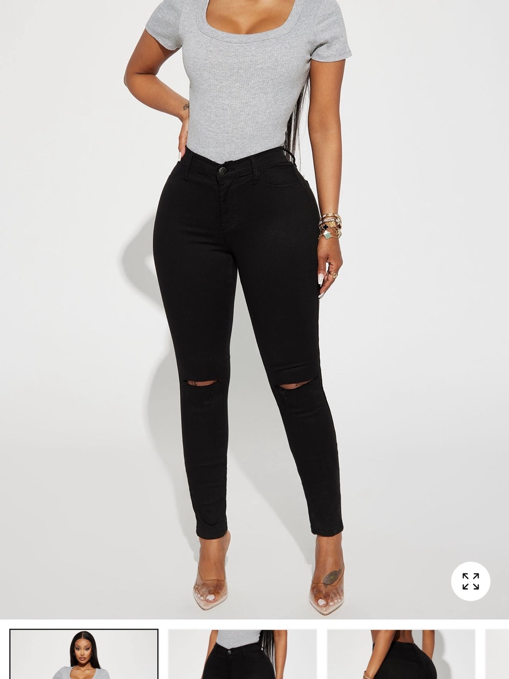 Black Skinny Jeans with Knee Rips - Women
